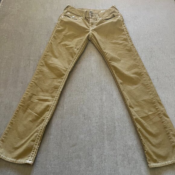 True Religion Jeans Men Size 30x32 Tan Khaki Straight Buttons Made In USA Y2K - Picture 1 of 9